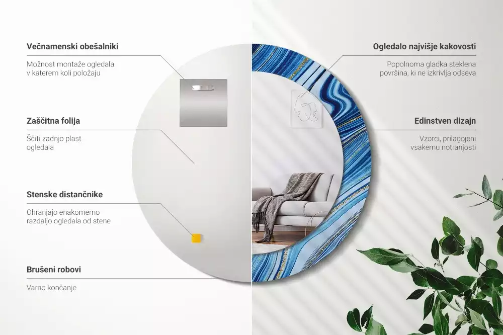 Lustro w okrągłej ramie z nadrukiem „Marmurowa rzeka”