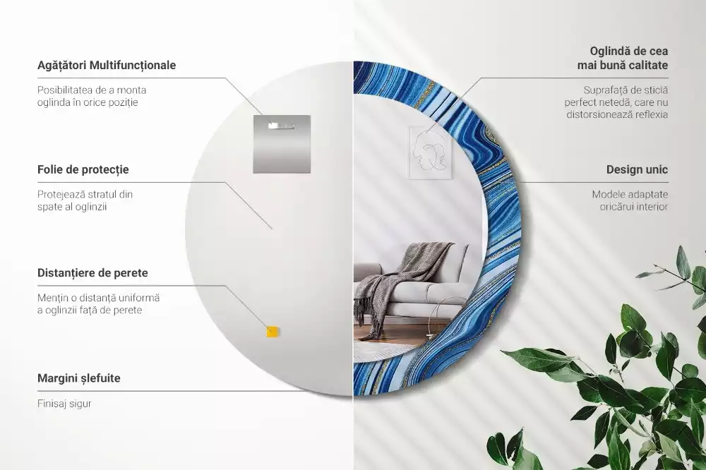 Lustro w okrągłej ramie z nadrukiem „Marmurowa rzeka”