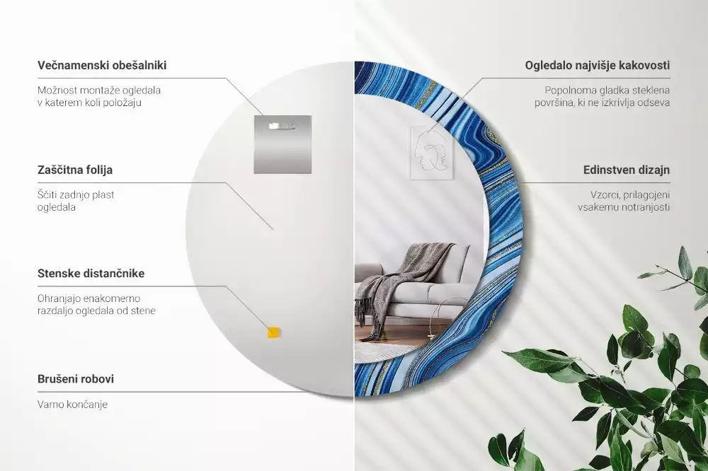 Lustro w okrągłej ramie z nadrukiem „Marmurowa rzeka”