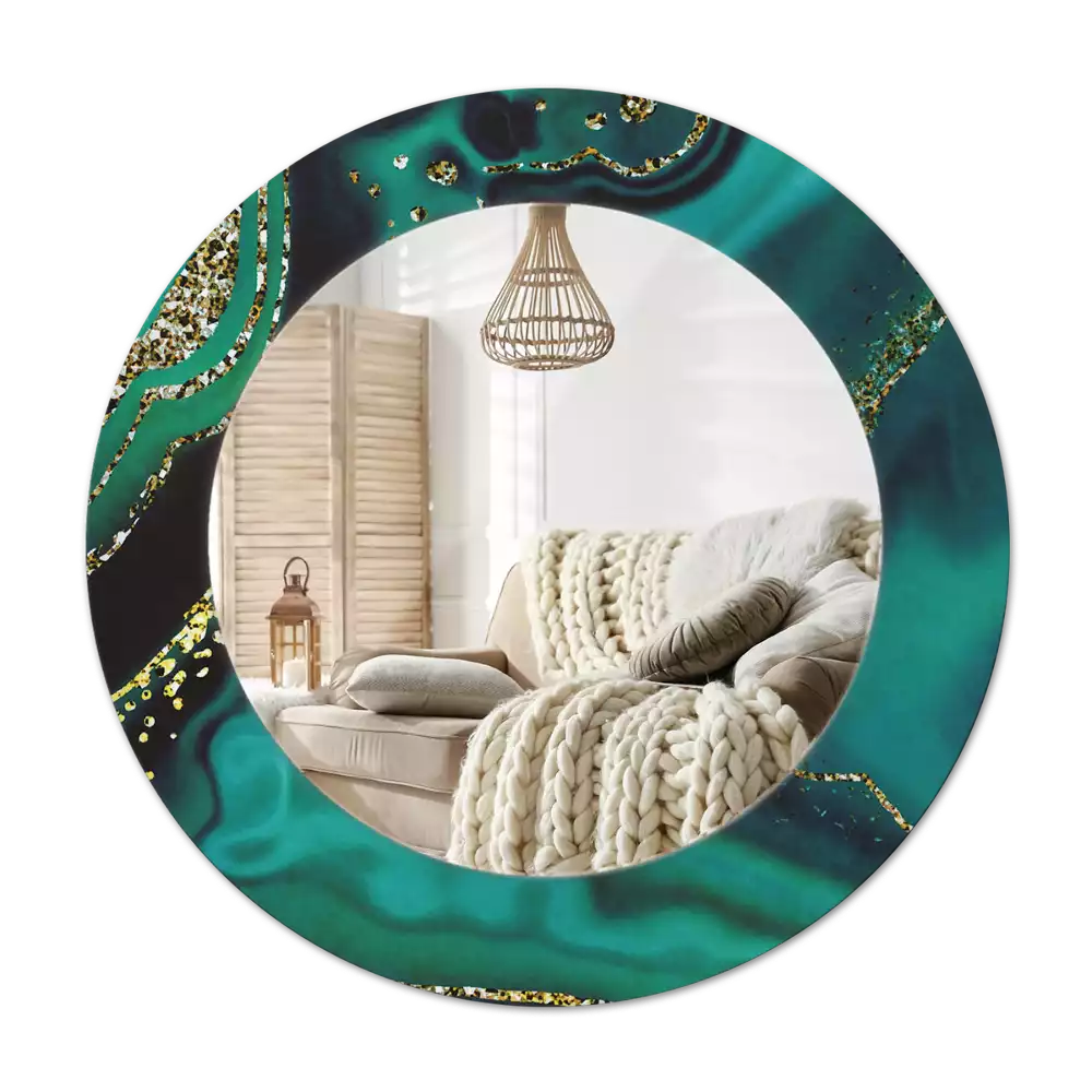 Lustro z drukowaną ramką w motywie szmaragdowego marmuru