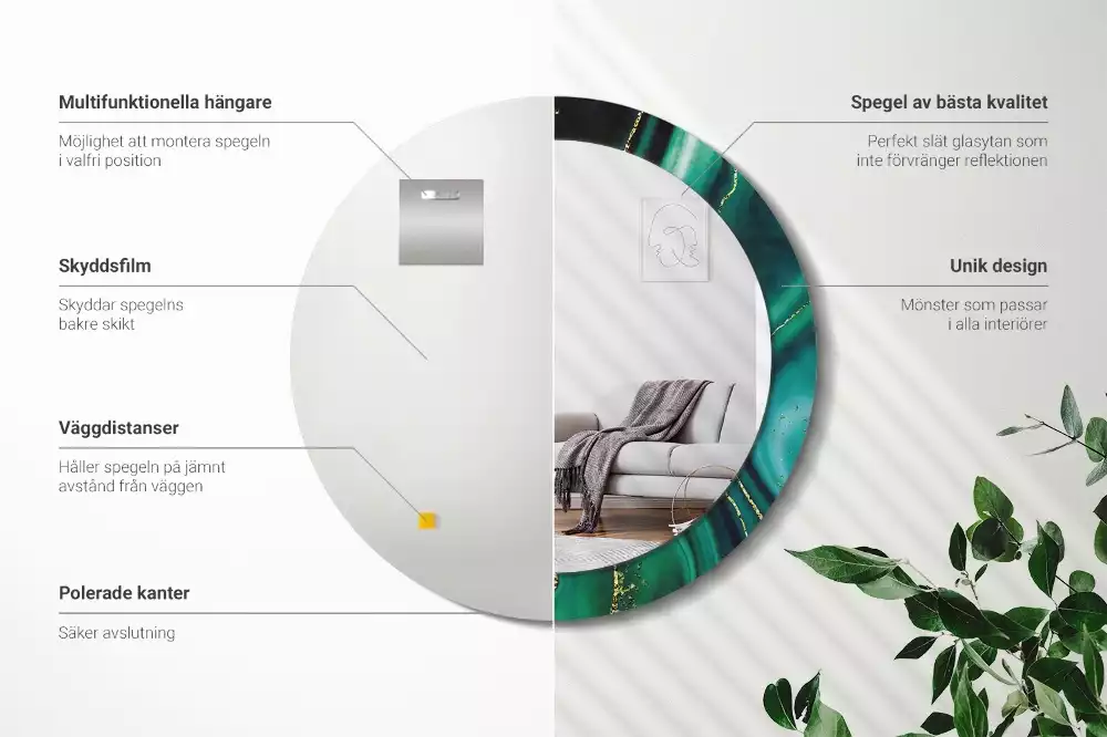 Lustro z drukowaną ramką w motywie szmaragdowego marmuru