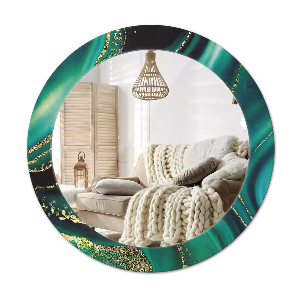 Lustro z drukowaną ramką w motywie szmaragdowego marmuru