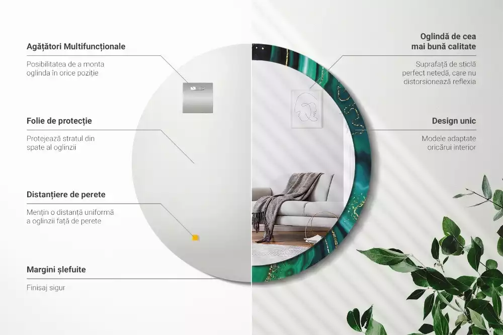 Lustro z drukowaną ramką w motywie szmaragdowego marmuru