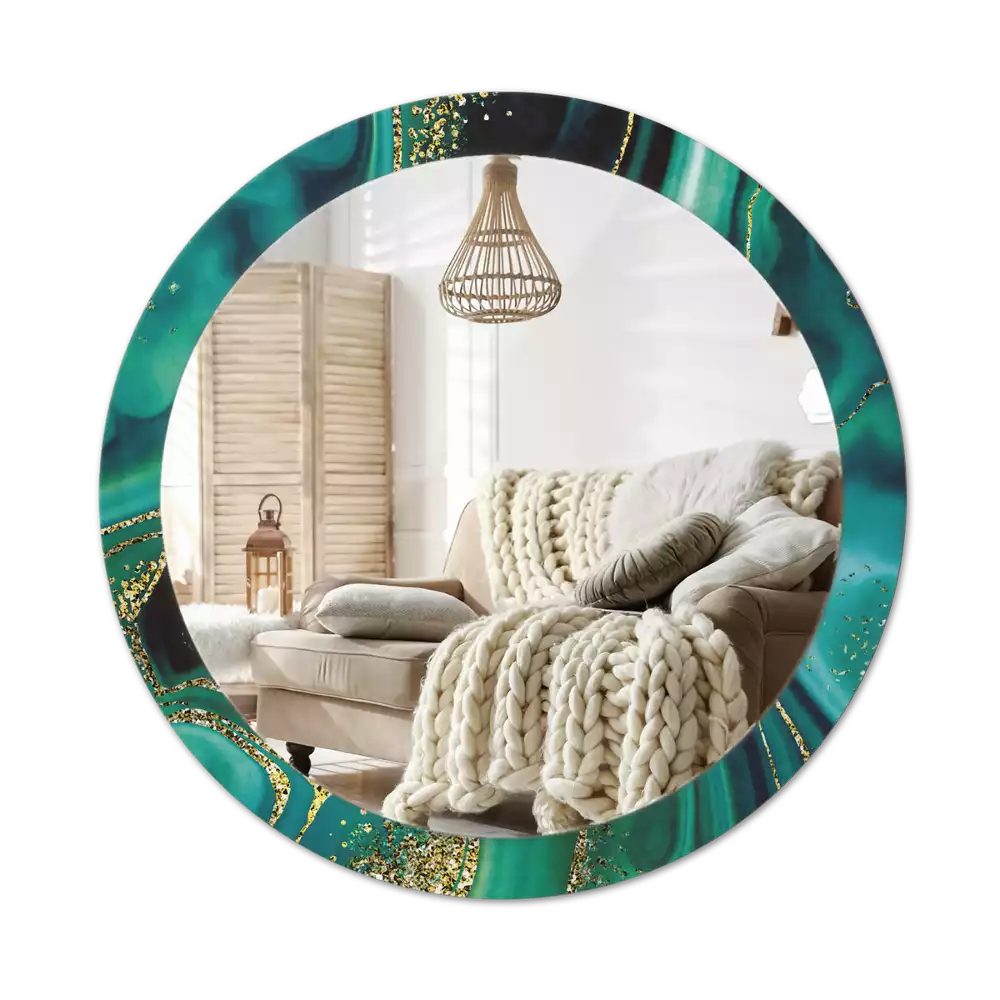 Lustro z drukowaną ramką w motywie szmaragdowego marmuru