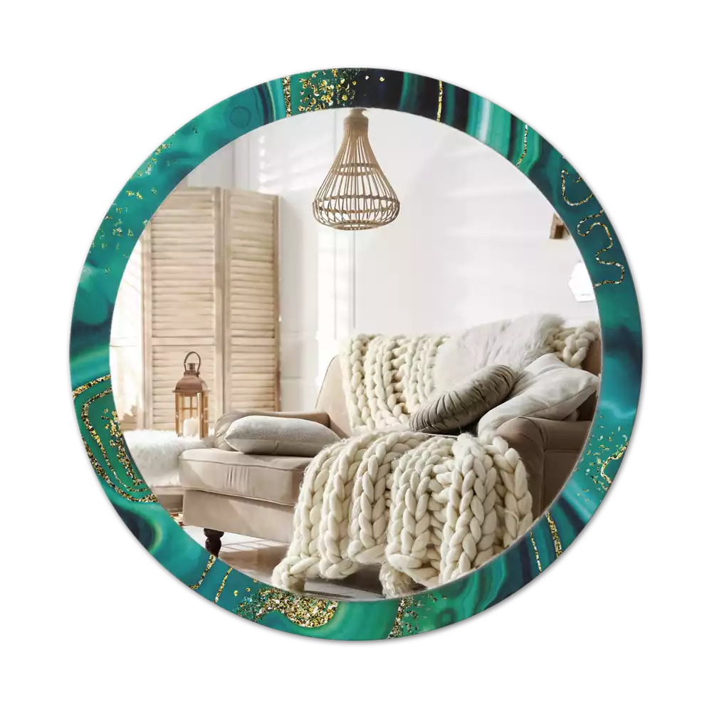 Lustro z drukowaną ramką w motywie szmaragdowego marmuru