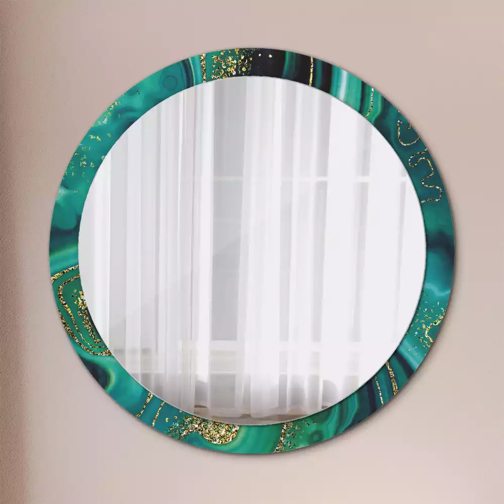 Lustro z drukowaną ramką w motywie szmaragdowego marmuru