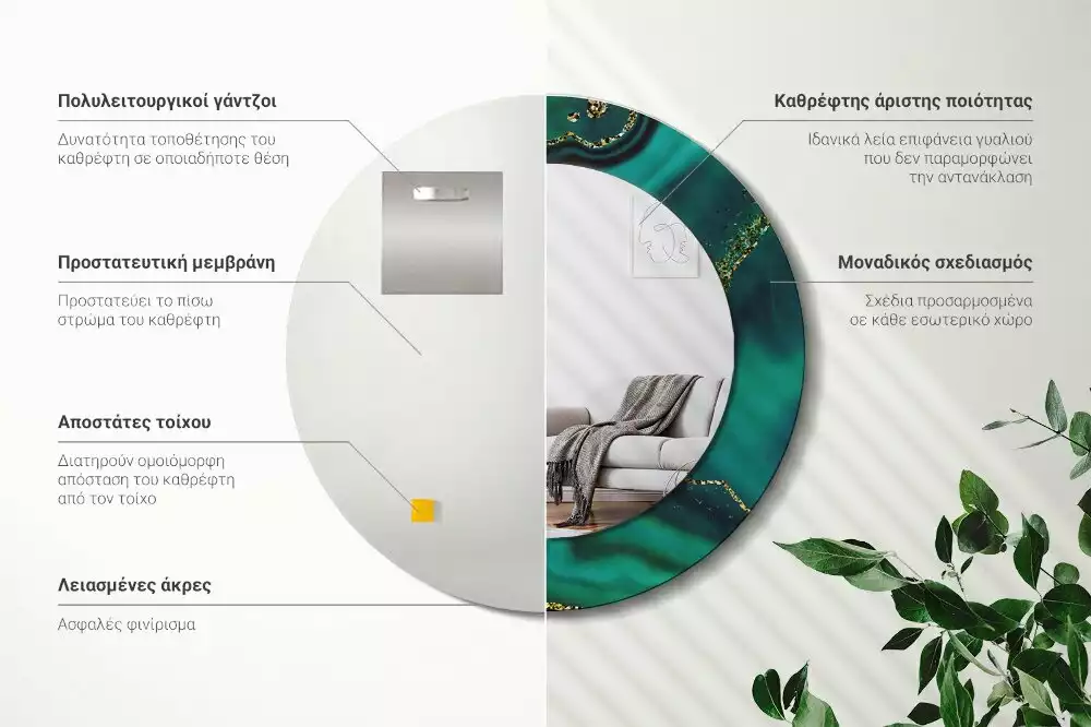 Lustro z drukowaną ramką w motywie szmaragdowego marmuru