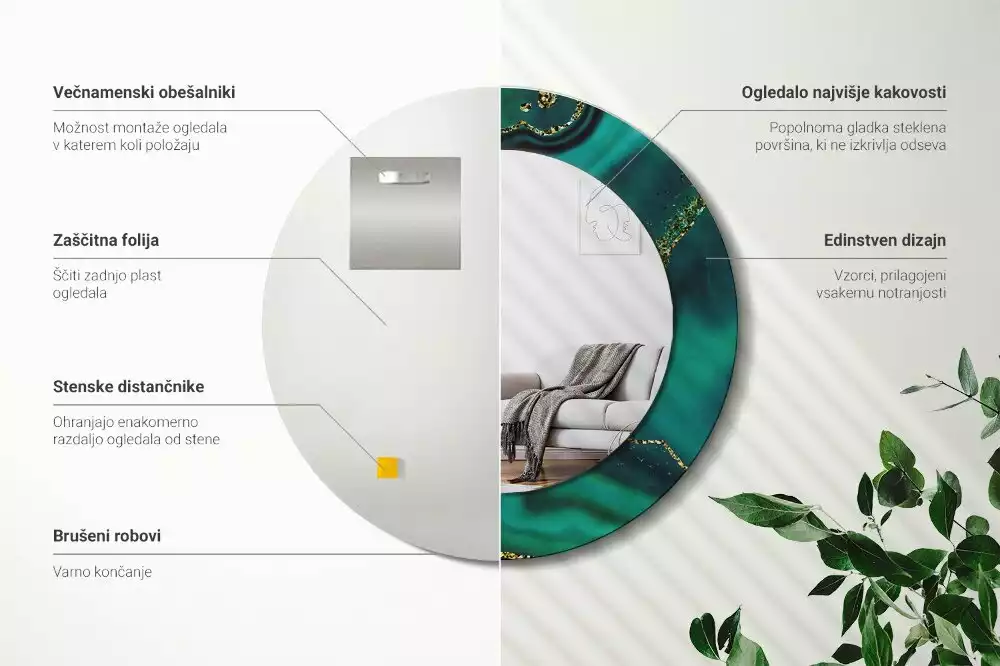 Lustro z drukowaną ramką w motywie szmaragdowego marmuru