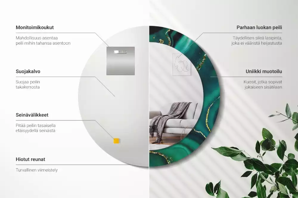 Lustro z drukowaną ramką w motywie szmaragdowego marmuru