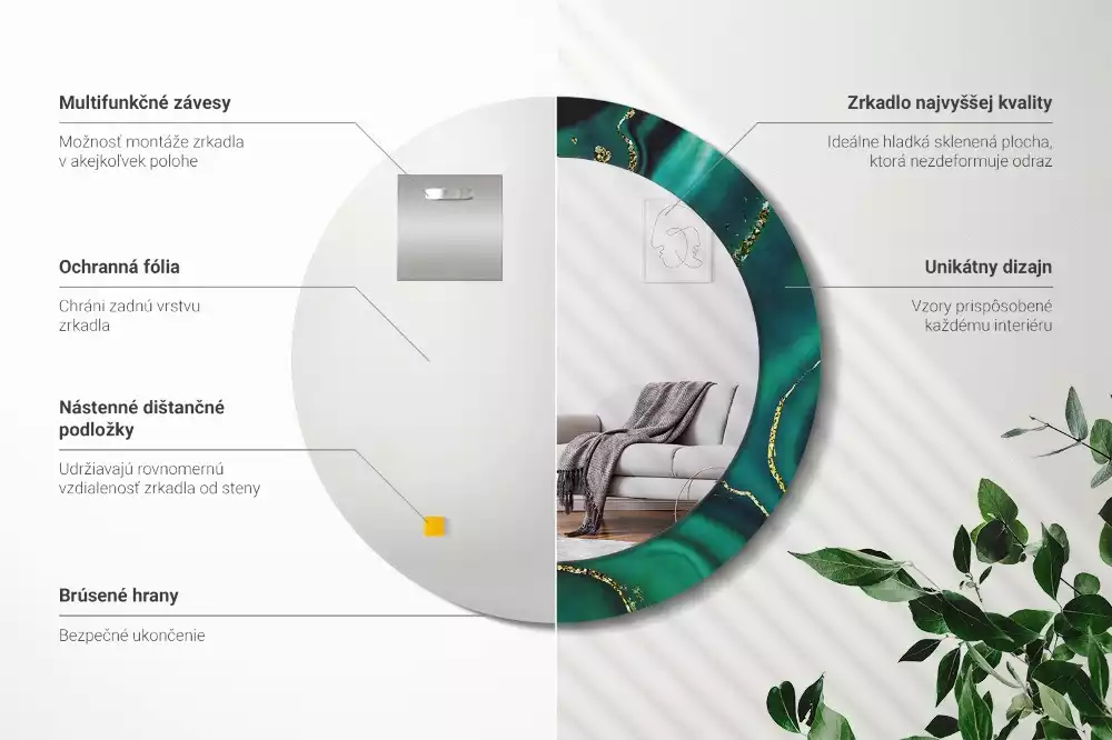 Lustro z drukowaną ramką w motywie szmaragdowego marmuru