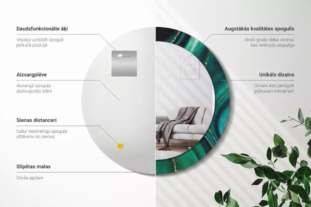 Lustro z drukowaną ramką w motywie szmaragdowego marmuru