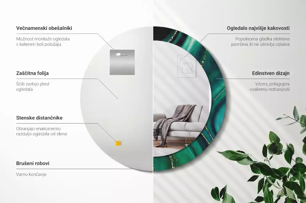 Lustro z drukowaną ramką w motywie szmaragdowego marmuru