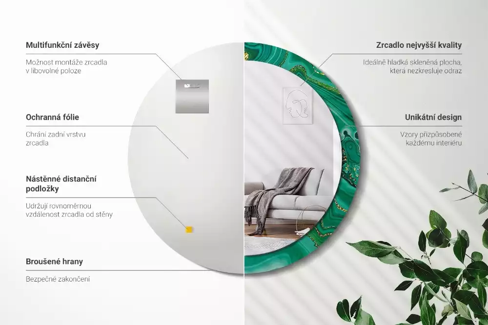 Lustro ścienne dekoracyjne w kształcie koła z motywem marmuru Agat