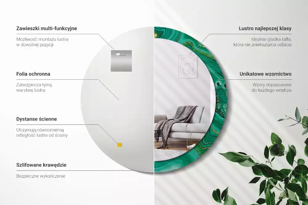 Lustro ścienne dekoracyjne w kształcie koła z motywem marmuru Agat