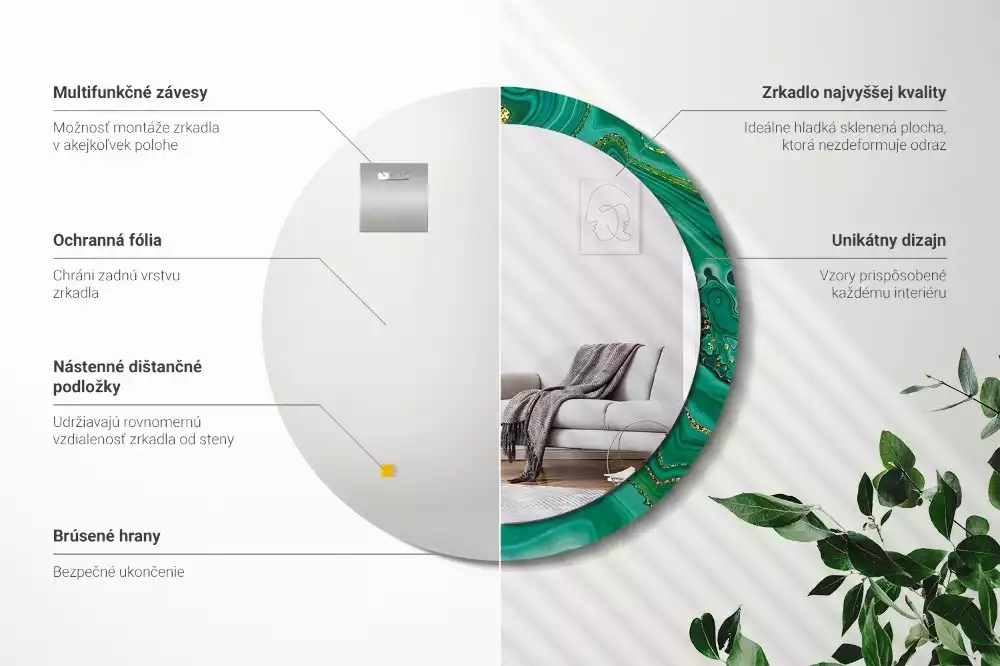 Lustro ścienne dekoracyjne w kształcie koła z motywem marmuru Agat