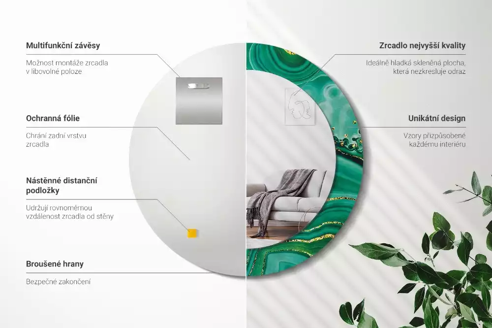 Lustro ścienne dekoracyjne w kształcie koła z motywem marmuru Agat