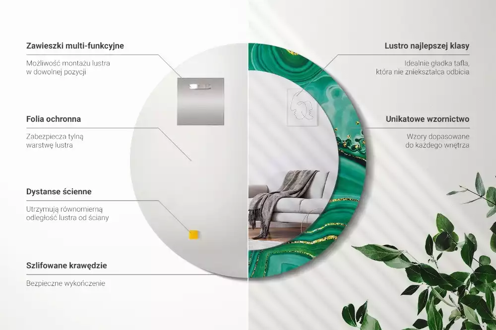 Lustro ścienne dekoracyjne w kształcie koła z motywem marmuru Agat