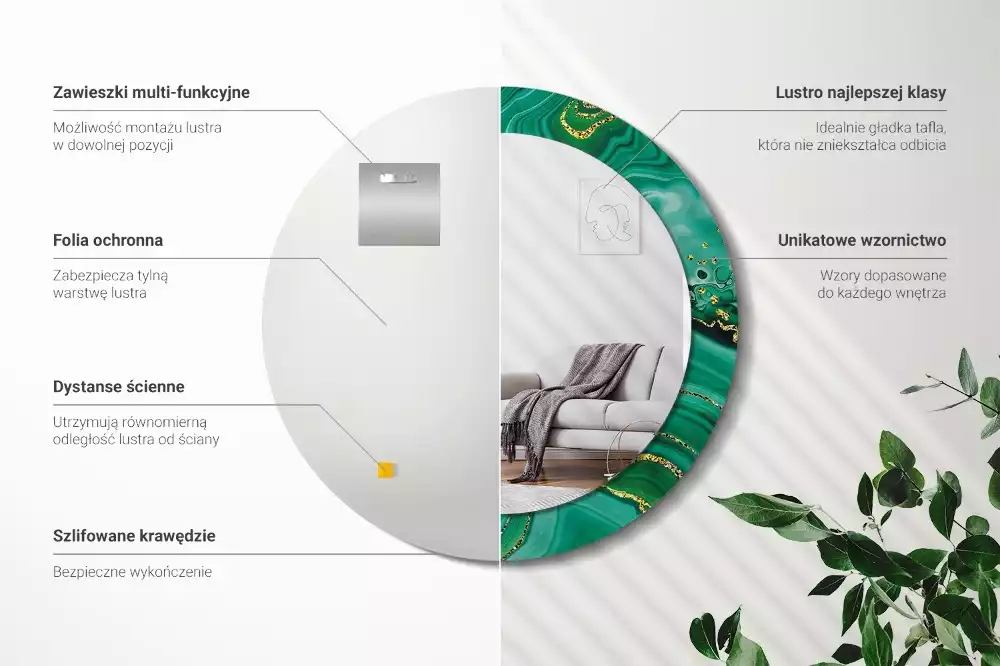 Lustro ścienne dekoracyjne w kształcie koła z motywem marmuru Agat