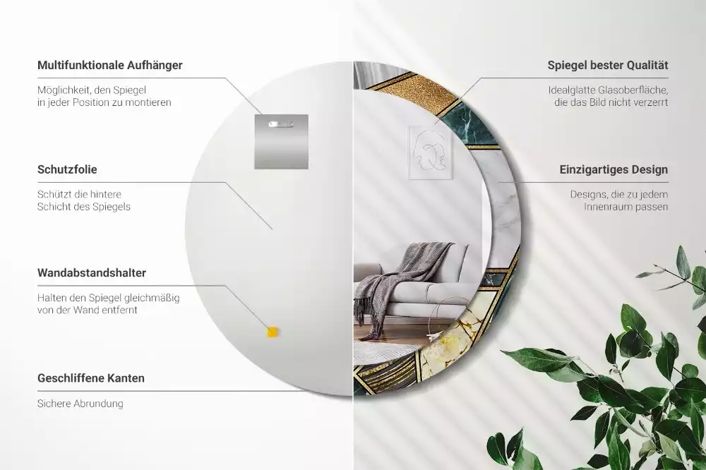 Lustro w ramie z nadrukiem w stylu marmurowym, w wersji okrągłej