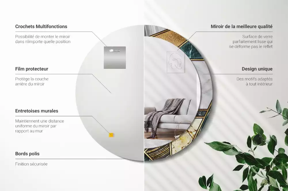 Lustro w ramie z nadrukiem w stylu marmurowym, w wersji okrągłej