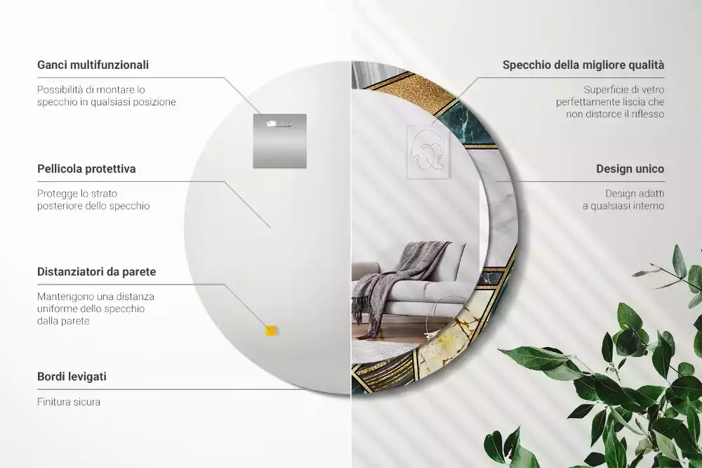 Lustro w ramie z nadrukiem w stylu marmurowym, w wersji okrągłej