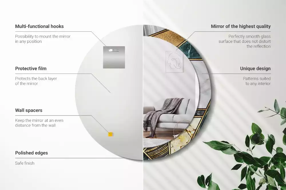 Lustro w ramie z nadrukiem w stylu marmurowym, w wersji okrągłej