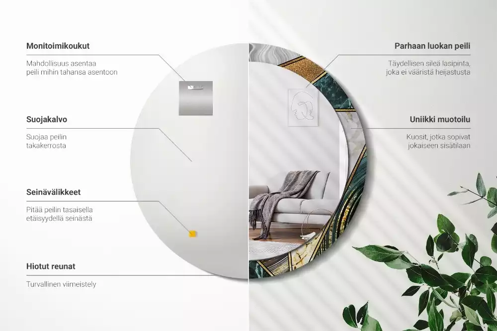 Lustro w ramie z nadrukiem w stylu marmurowym, w wersji okrągłej