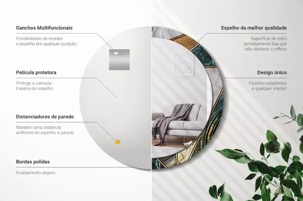 Lustro w ramie z nadrukiem w stylu marmurowym, w wersji okrągłej