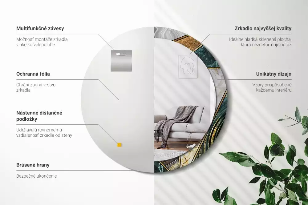 Lustro w ramie z nadrukiem w stylu marmurowym, w wersji okrągłej