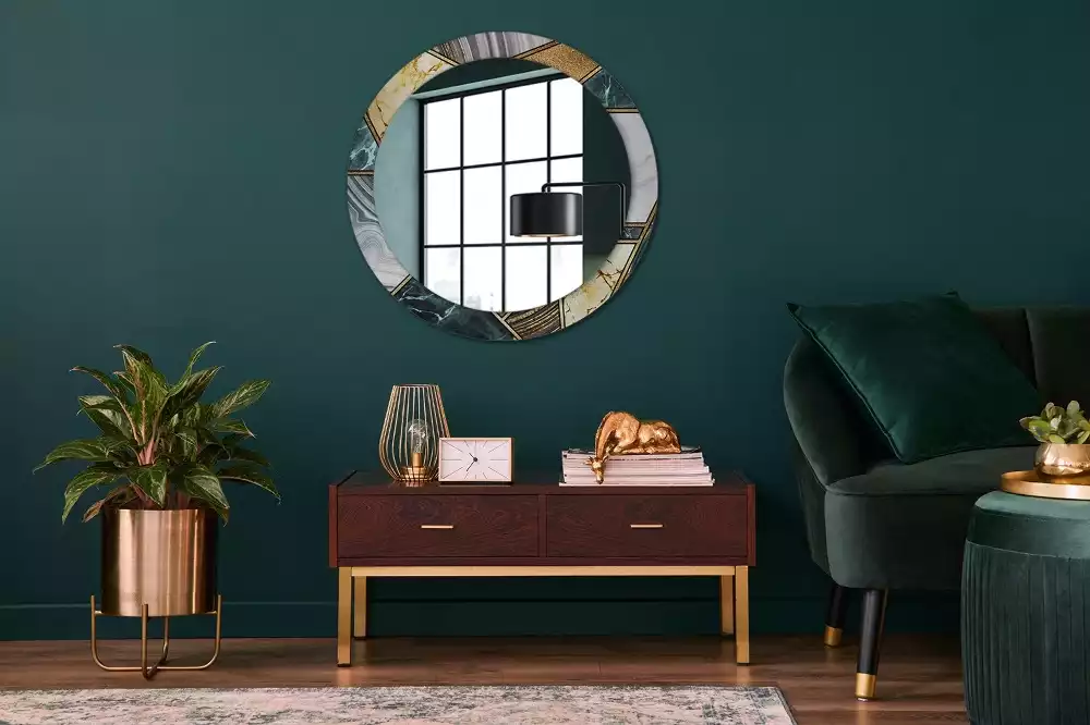 Lustro w ramie z nadrukiem w stylu marmurowym, w wersji okrągłej