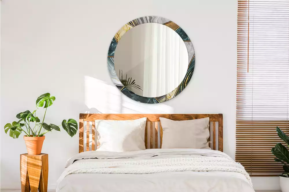 Lustro w ramie z nadrukiem w stylu marmurowym, w wersji okrągłej