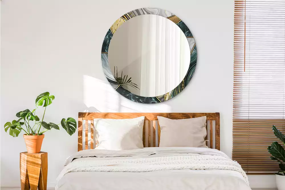 Lustro w ramie z nadrukiem w stylu marmurowym, w wersji okrągłej