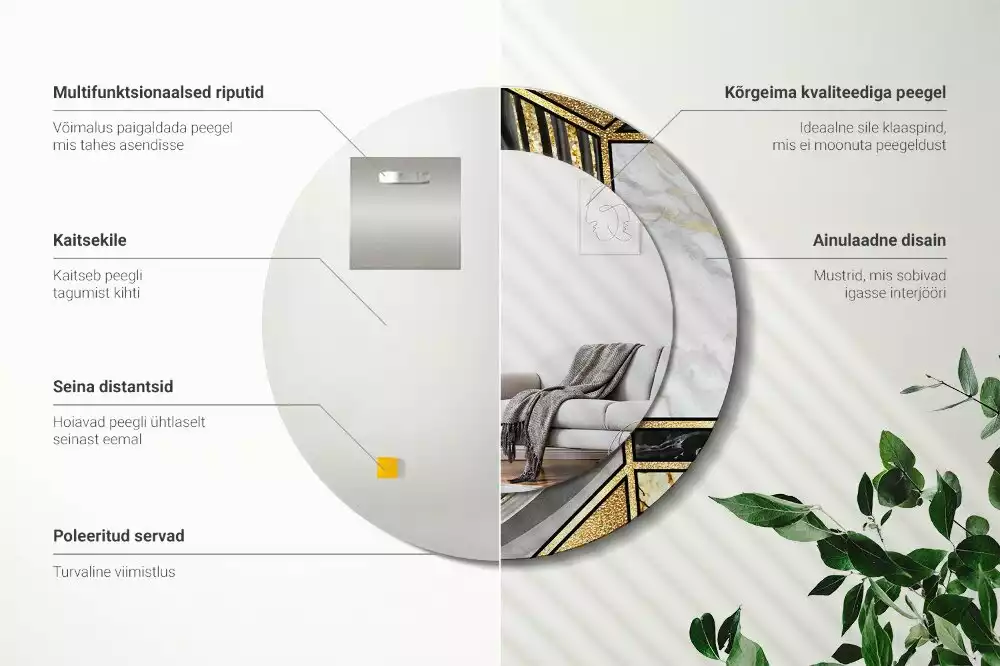 Lustro w ramie z nadrukiem w stylu marmurowym, w wersji okrągłej