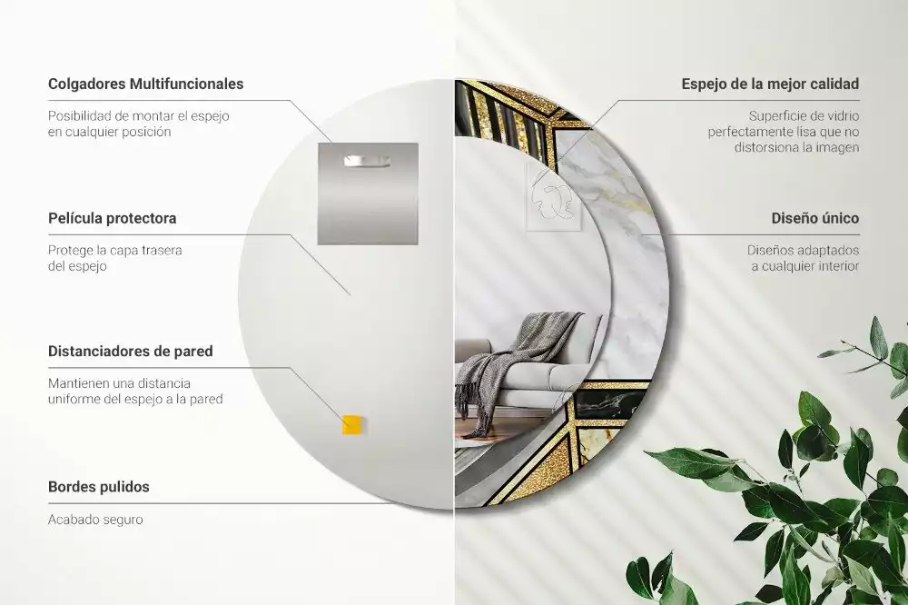 Lustro w ramie z nadrukiem w stylu marmurowym, w wersji okrągłej