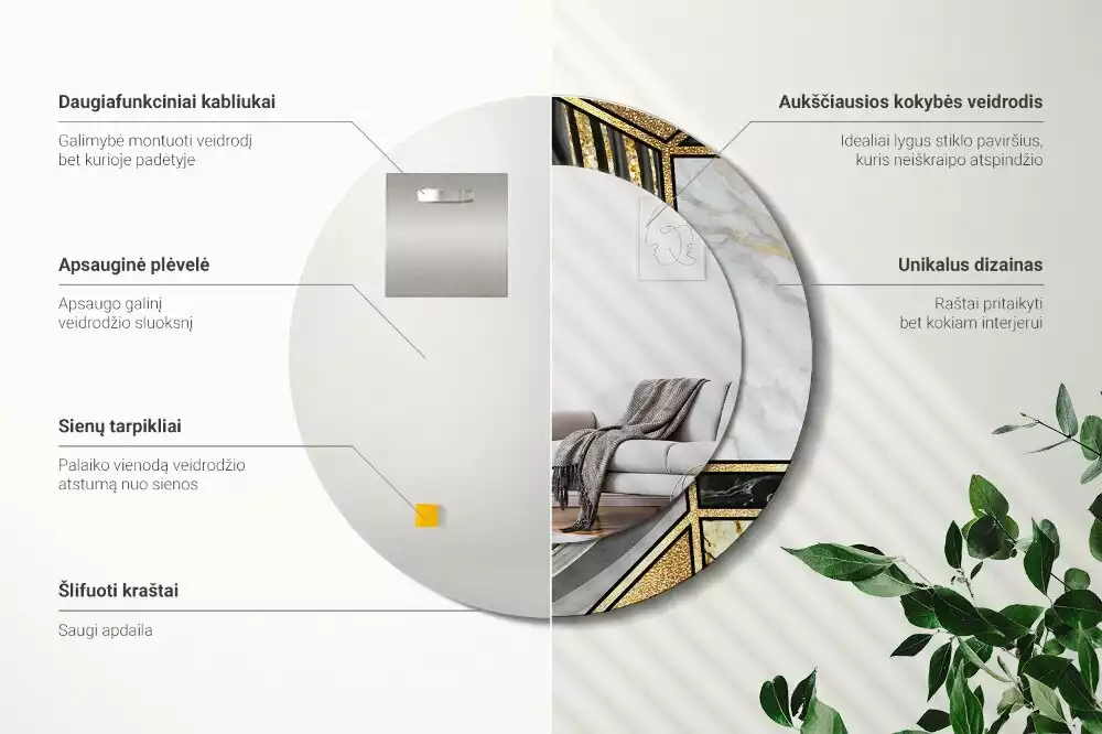 Lustro w ramie z nadrukiem w stylu marmurowym, w wersji okrągłej