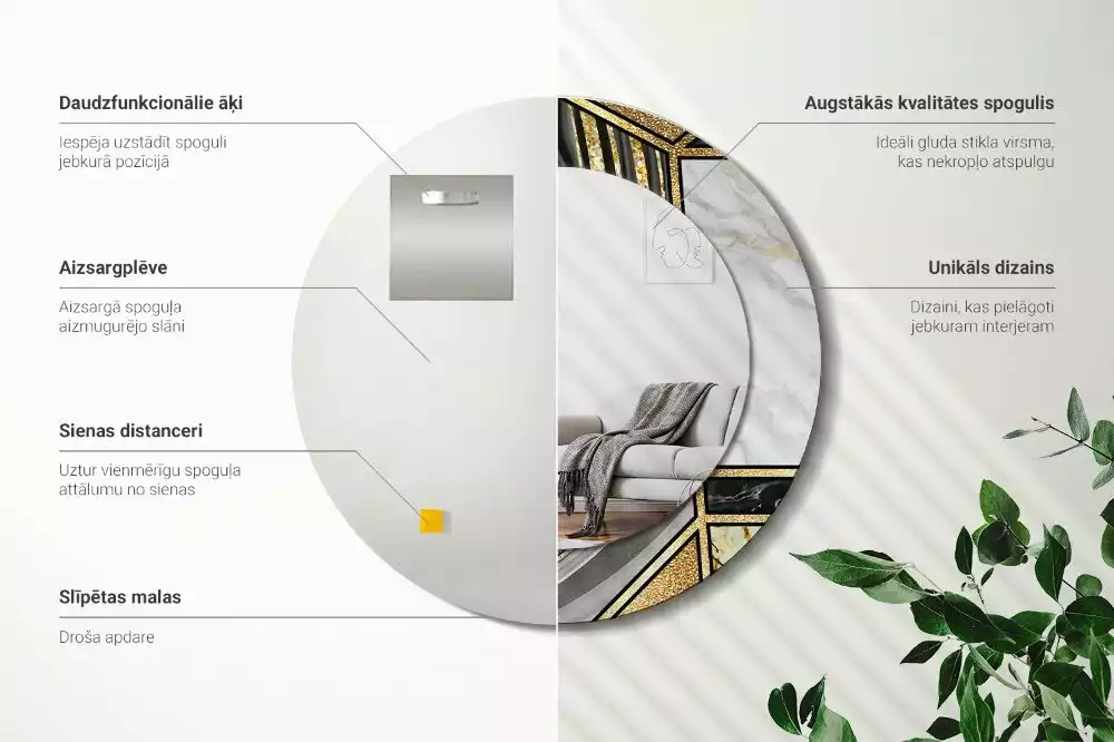 Lustro w ramie z nadrukiem w stylu marmurowym, w wersji okrągłej