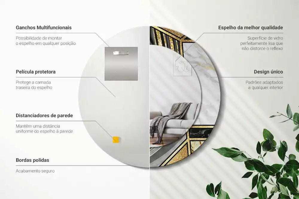 Lustro w ramie z nadrukiem w stylu marmurowym, w wersji okrągłej