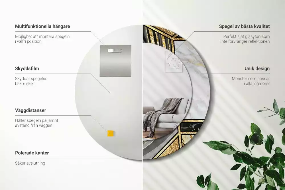 Lustro w ramie z nadrukiem w stylu marmurowym, w wersji okrągłej