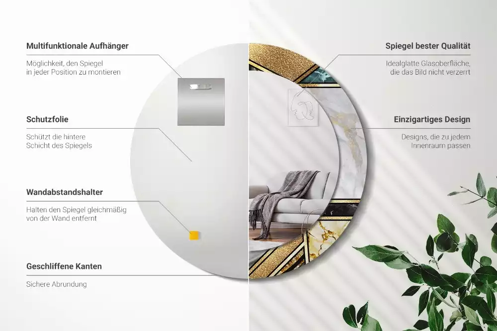 Lustro w ramie z nadrukiem w stylu marmurowym, w wersji okrągłej