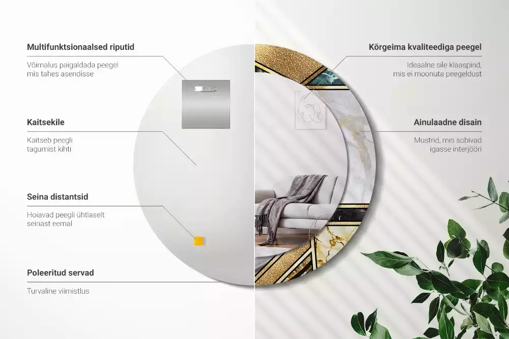 Lustro w ramie z nadrukiem w stylu marmurowym, w wersji okrągłej