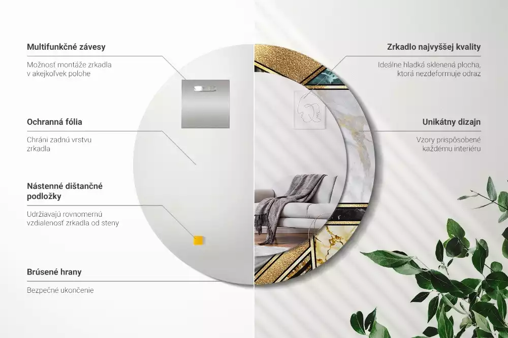 Lustro w ramie z nadrukiem w stylu marmurowym, w wersji okrągłej