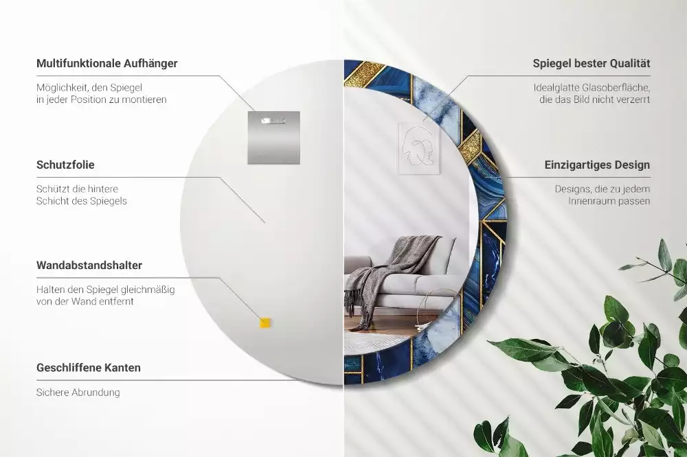 Lustro okrągłe z drukowaną ramką w motywie nowoczesnego marmuru