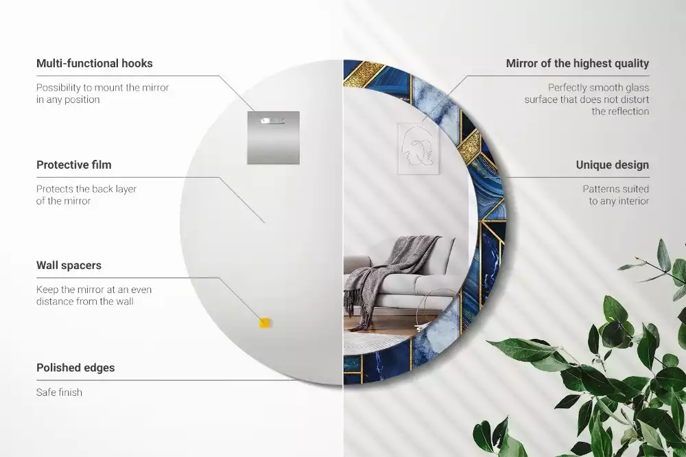 Lustro okrągłe z drukowaną ramką w motywie nowoczesnego marmuru