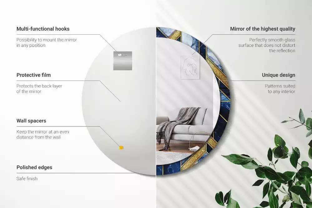 Lustro okrągłe z drukowaną ramką w motywie nowoczesnego marmuru