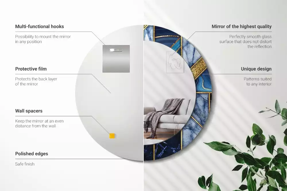 Lustro okrągłe z drukowaną ramką w motywie nowoczesnego marmuru