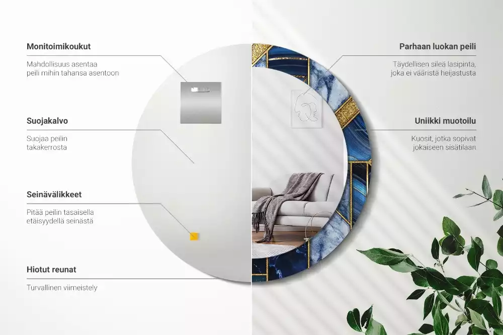 Lustro okrągłe z drukowaną ramką w motywie nowoczesnego marmuru