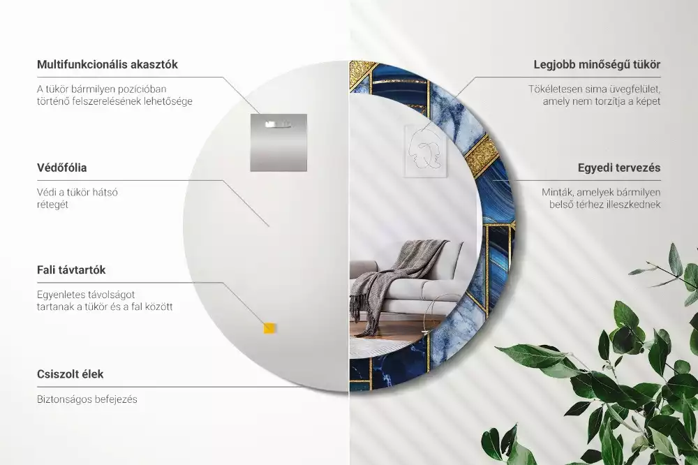 Lustro okrągłe z drukowaną ramką w motywie nowoczesnego marmuru