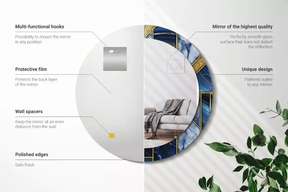 Lustro okrągłe z drukowaną ramką w motywie nowoczesnego marmuru