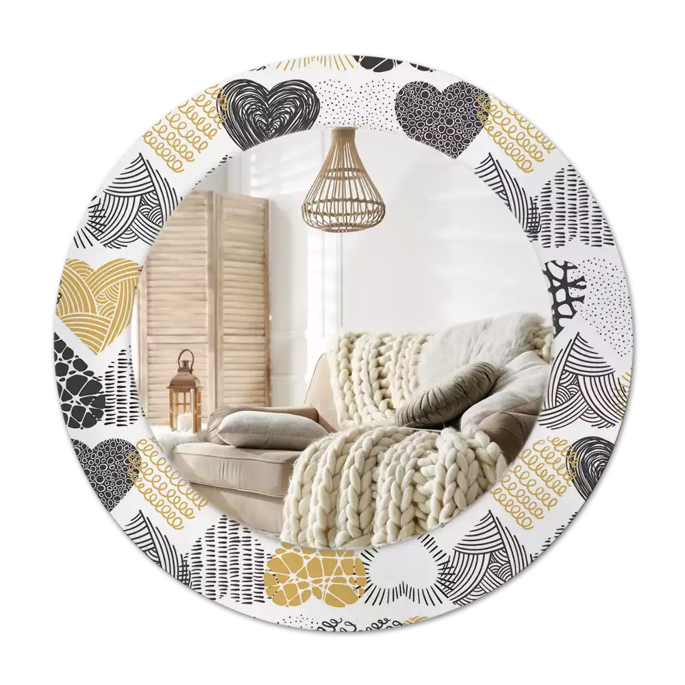 Lustro w ramie z nadrukiem w kształcie serc w stylu doodle