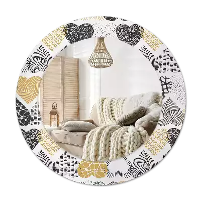 Lustro ramka z nadrukiem okrągłe Serca styl Doodle